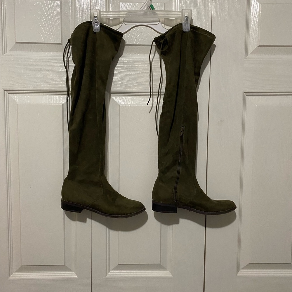 Over the Knee Green Tie Boots